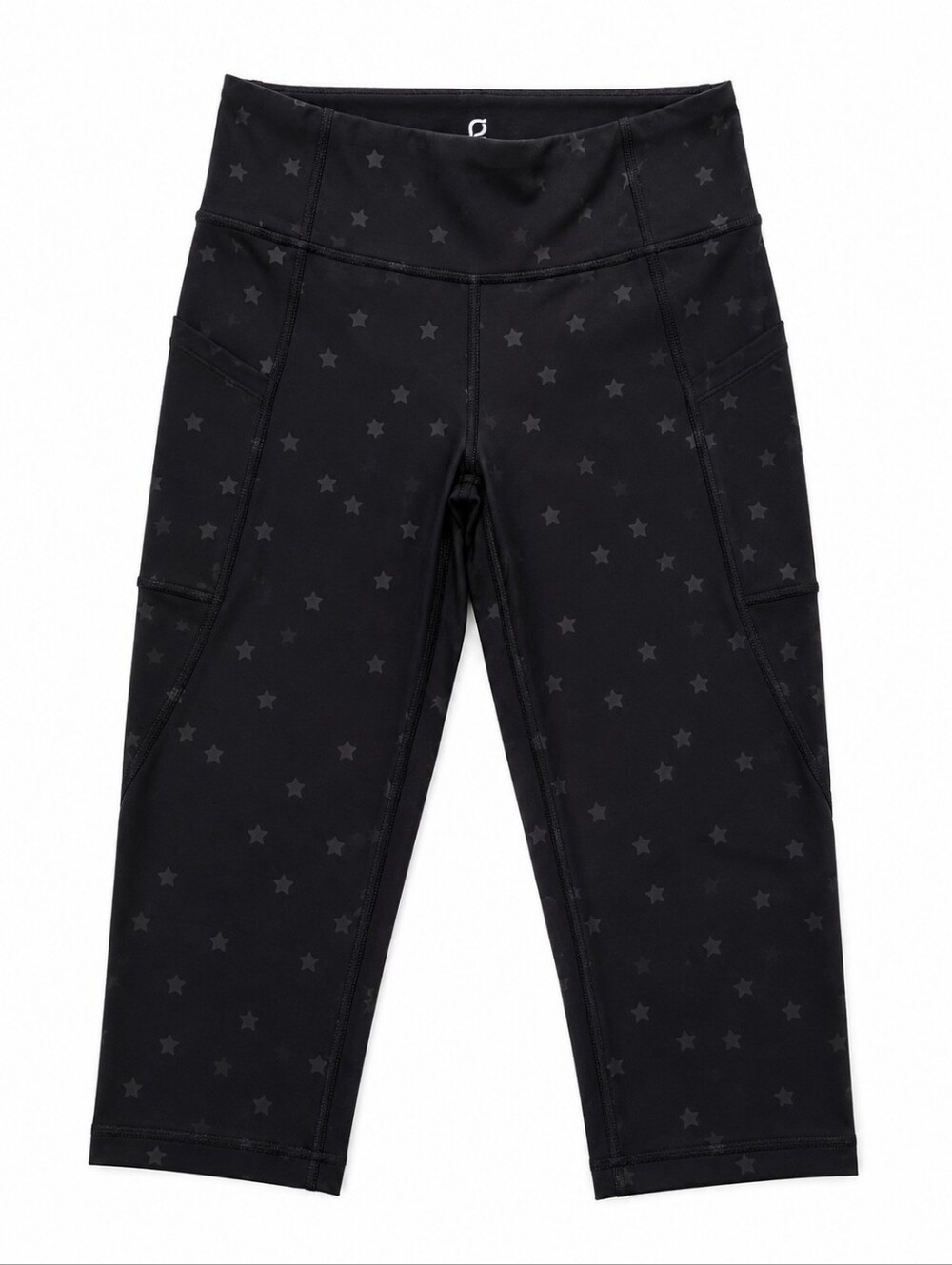 GAP GapFit Blackout Capri Leggings Black Gray Star Print Side Pocket M Petite